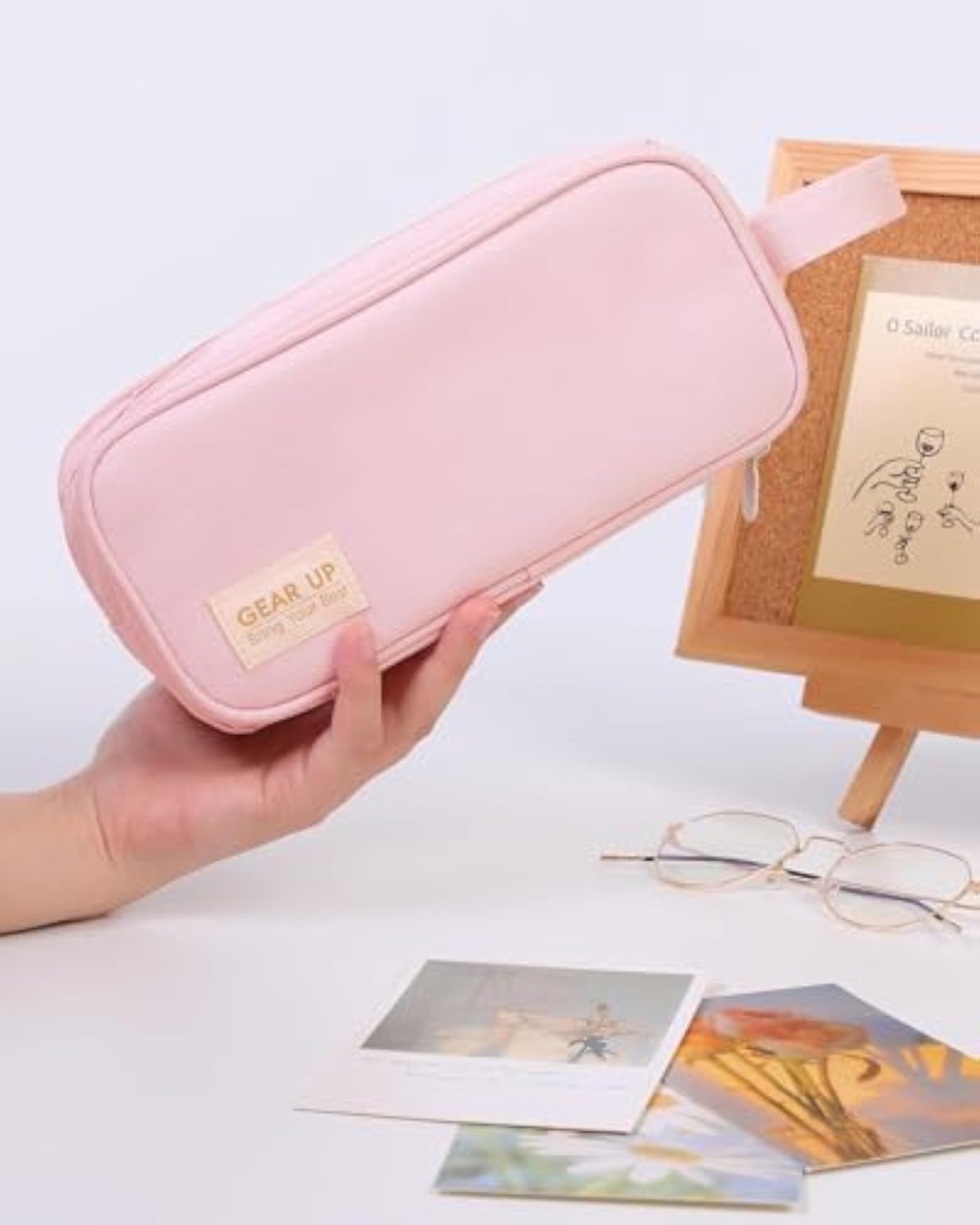 Large Capacity Pencil Case with Handle, 3 Compartment Canvas Pouch